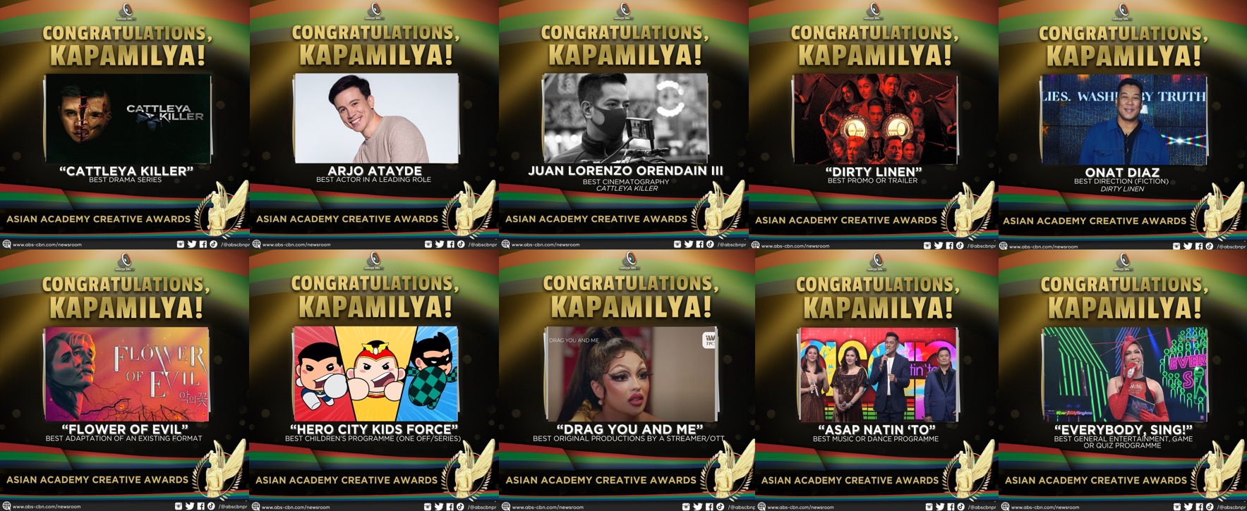 ABS-CBN Emerges As Most Awarded PH Media Company With 10 National Winner Awards At Asian Academy Creative Awards 2023