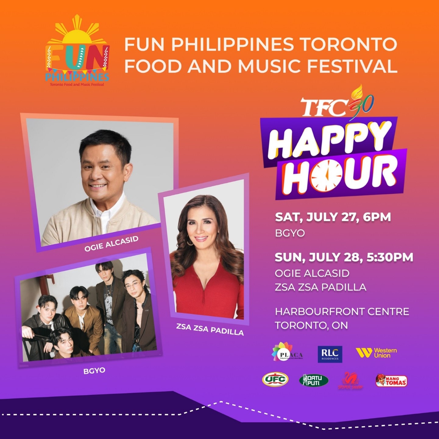 OPM icons Ogie, Zsa Zsa headline TFC30 Happy Hour, MYX presents BGYO   at the 3rd Fun Philippines Toronto Food & Music Festival on July 26-28