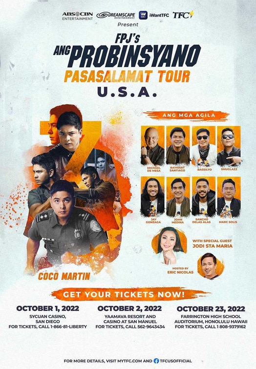 Coco Martin leads star-studded "FPJ's Ang Probinsiyano Pasasalamat Tour U.S.A." live in California and Hawaii this October