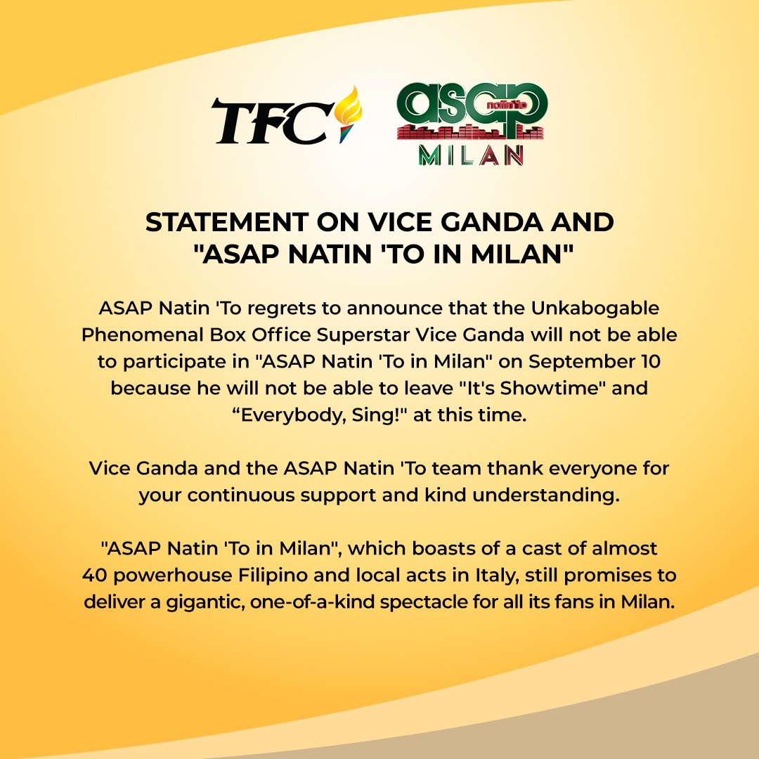 Statement on Vice Ganda and "ASAP Natin 'To in Milan"