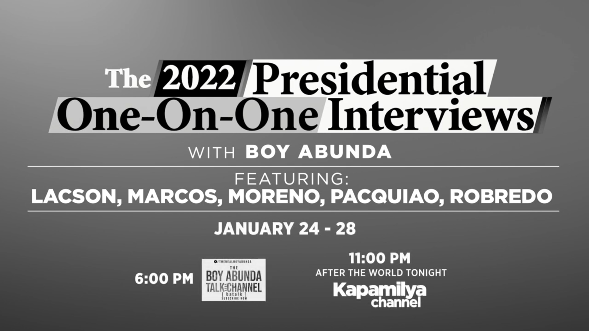 Boy Abunda goes one-on-one with PH presidentiables in special interview series