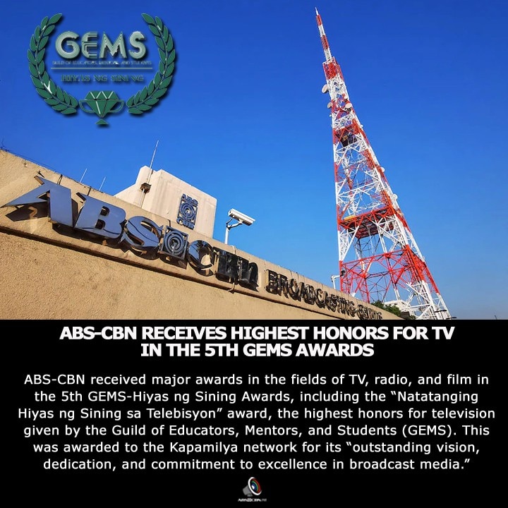 ARTCARD   ENGLISH   ABS CBN RECEIVES HIGHEST HONORS FOR TV IN THE 5TH GEMS AWARDS