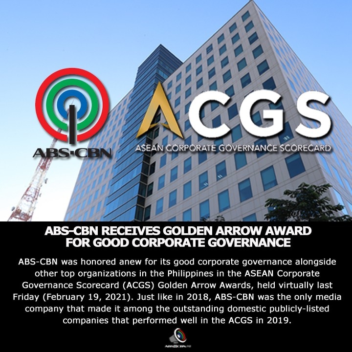 Artcard English ABS CBN RECEIVES GOLDEN ARROW AWARD FOR GOOD CORPORATE GOVERNANCE