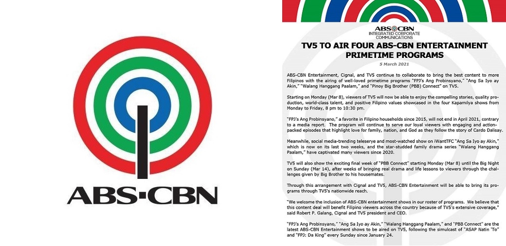 TV5 to air four ABS-CBN Entertainment primetime programs