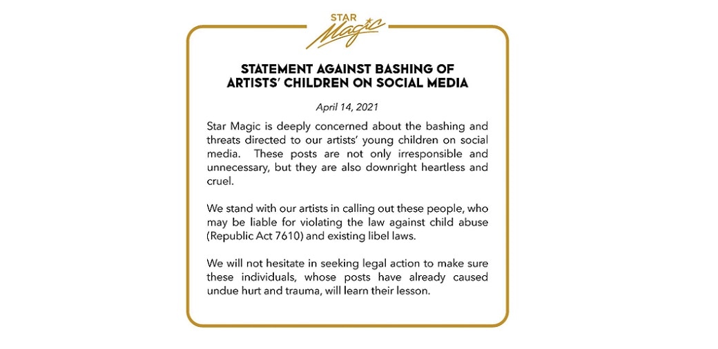 Statement against bashing of artists' children on social media