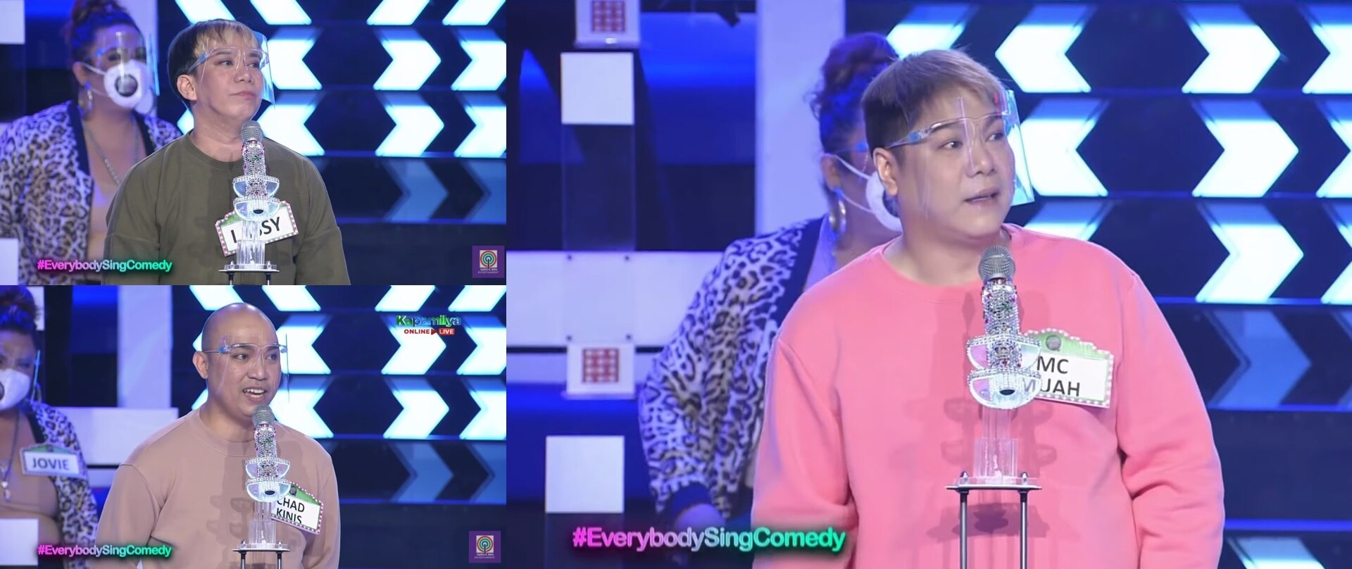 COMEDIANS LASSY, CHAD KINIS, AND MC AS PART OF EVERYBODY SING'S SONGBAYANAN