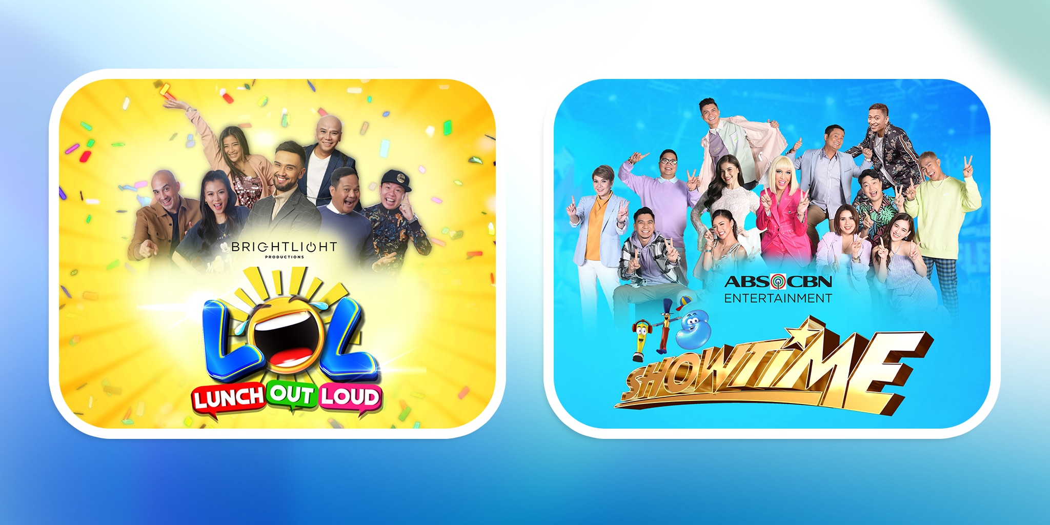 "Lunch Out Loud" and "It's SHOWTIME" go back-to-back to bring noontime entertainment on A2Z, Kapamilya Channel, and TV5