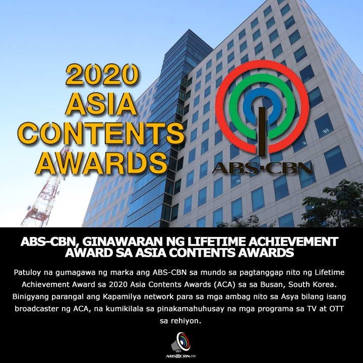 Artcard Filipino ABS CBN, ginawaran ng Lifetime Achievement Award sa Asia Contents Awards