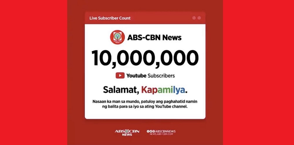 ABS-CBN News reaches digital milestone with 10M subscribers on YouTube
