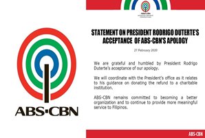 Statement on President Rodrigo Duterte's acceptance of ABS-CBN's apology