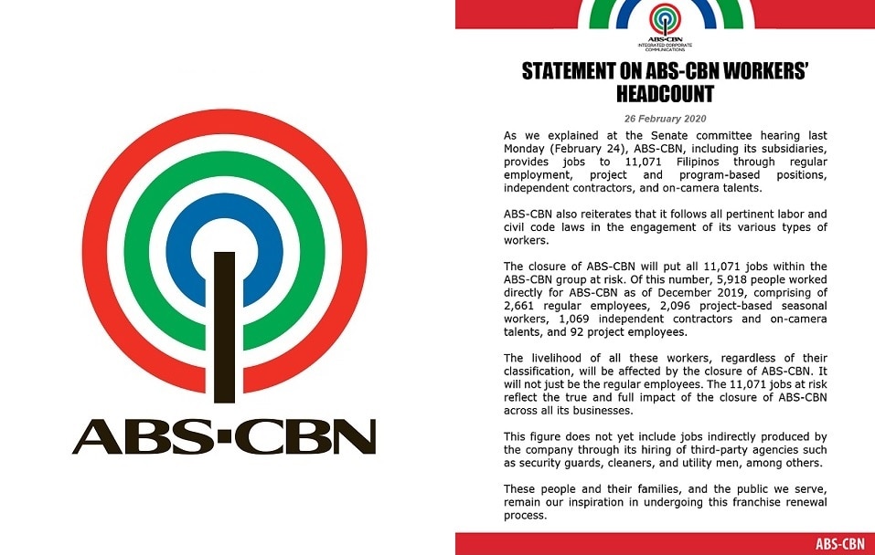 Statement on ABS-CBN workers' headcount
