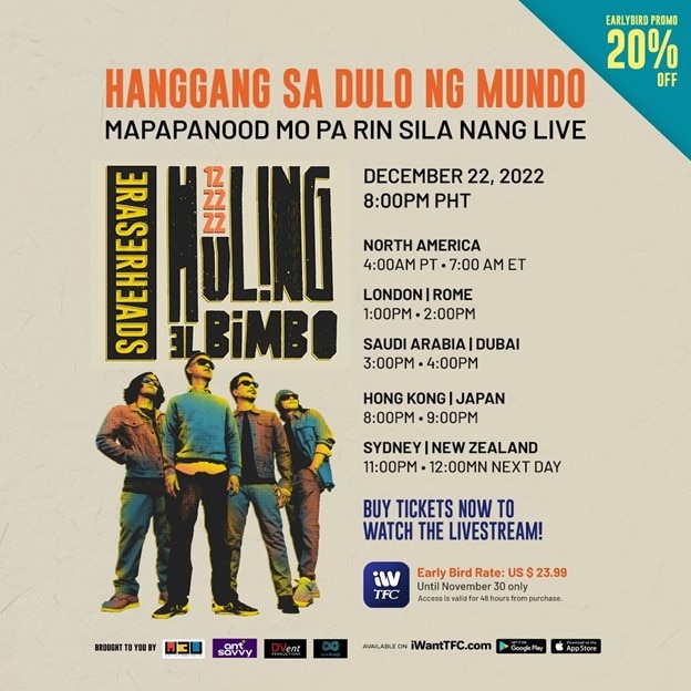 iWantTFC to livestream Eraserheads'  "Huling El Bimbo" reunion concert everywhere outside the Philippines on 12.22.22