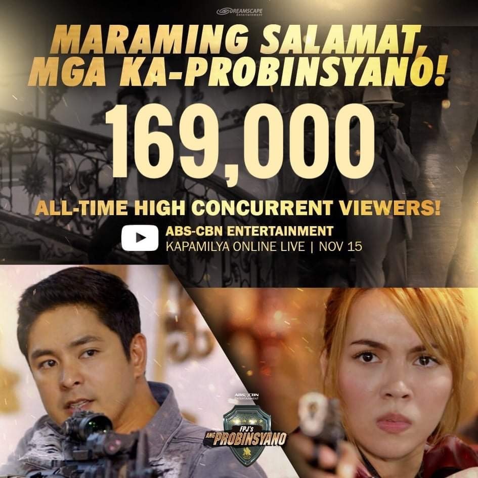 FPJ's Ang Probinsyano sets a new all time high of 169,000 live concurrent viewers for its November 15 episode