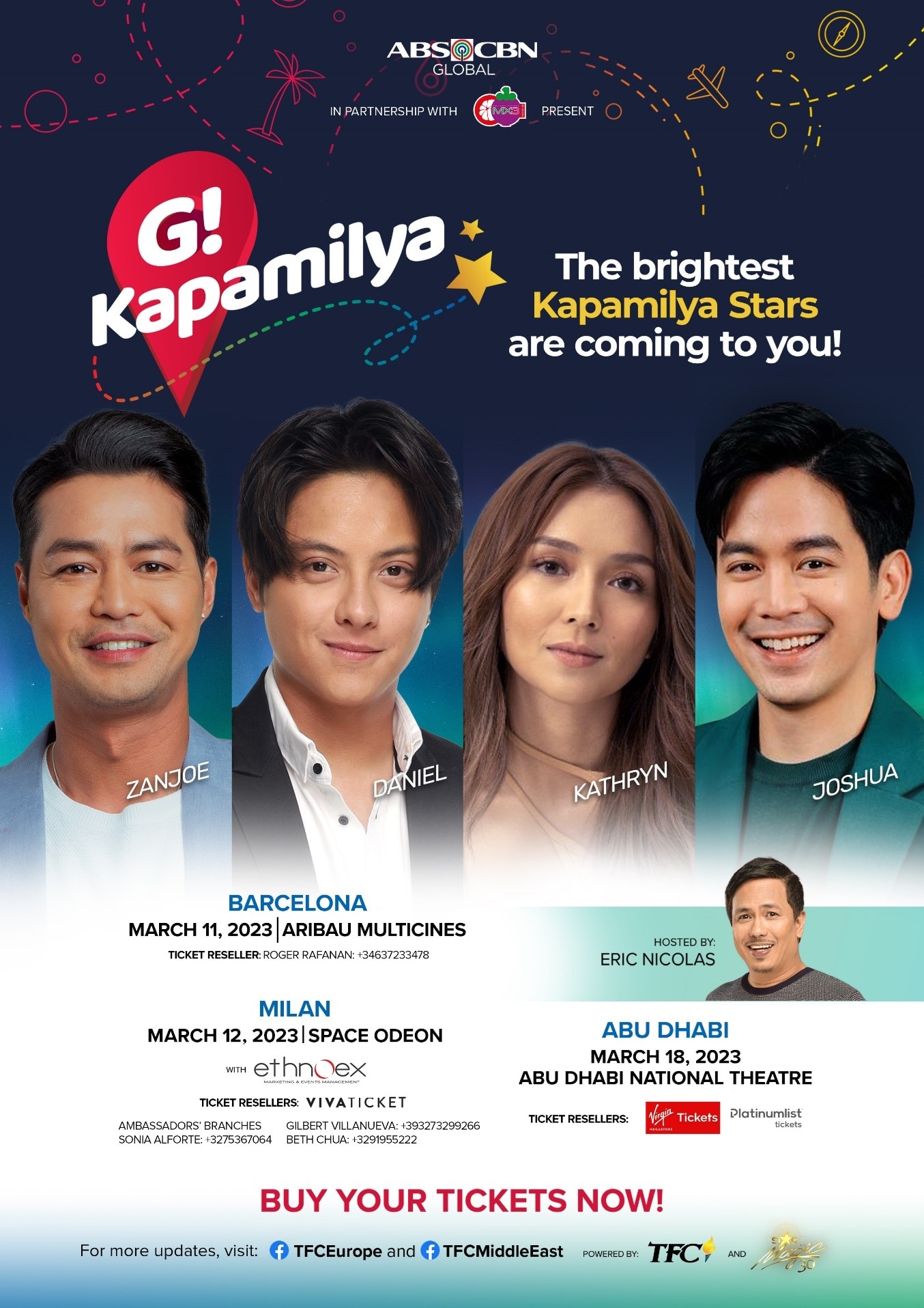G! Kapamilya Tour kicks off this March  in Europe and the Middle East  with Zanjoe, Daniel, Kathryn and Joshua