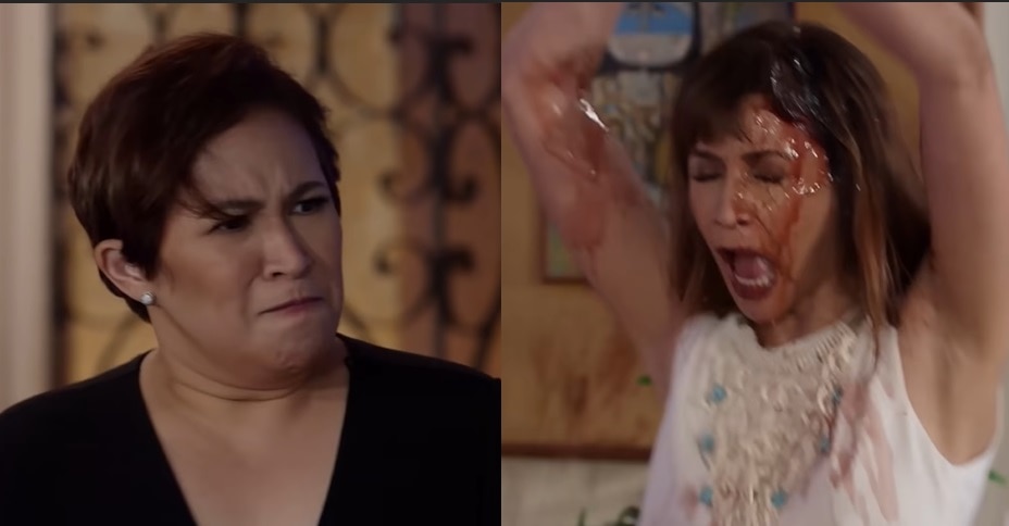 Ramona (Janice De Belen) throws wine at Vanessa (Agot Isidro)