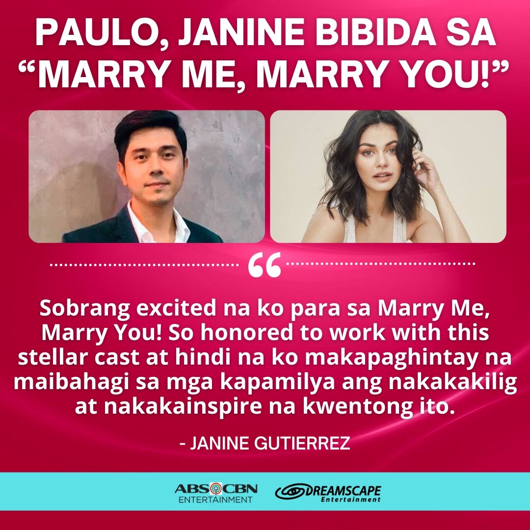 ABS CBN's new teleserye Marry Me, Marry You will be topbilled by Paulo Avelino and Janine Gutierrez