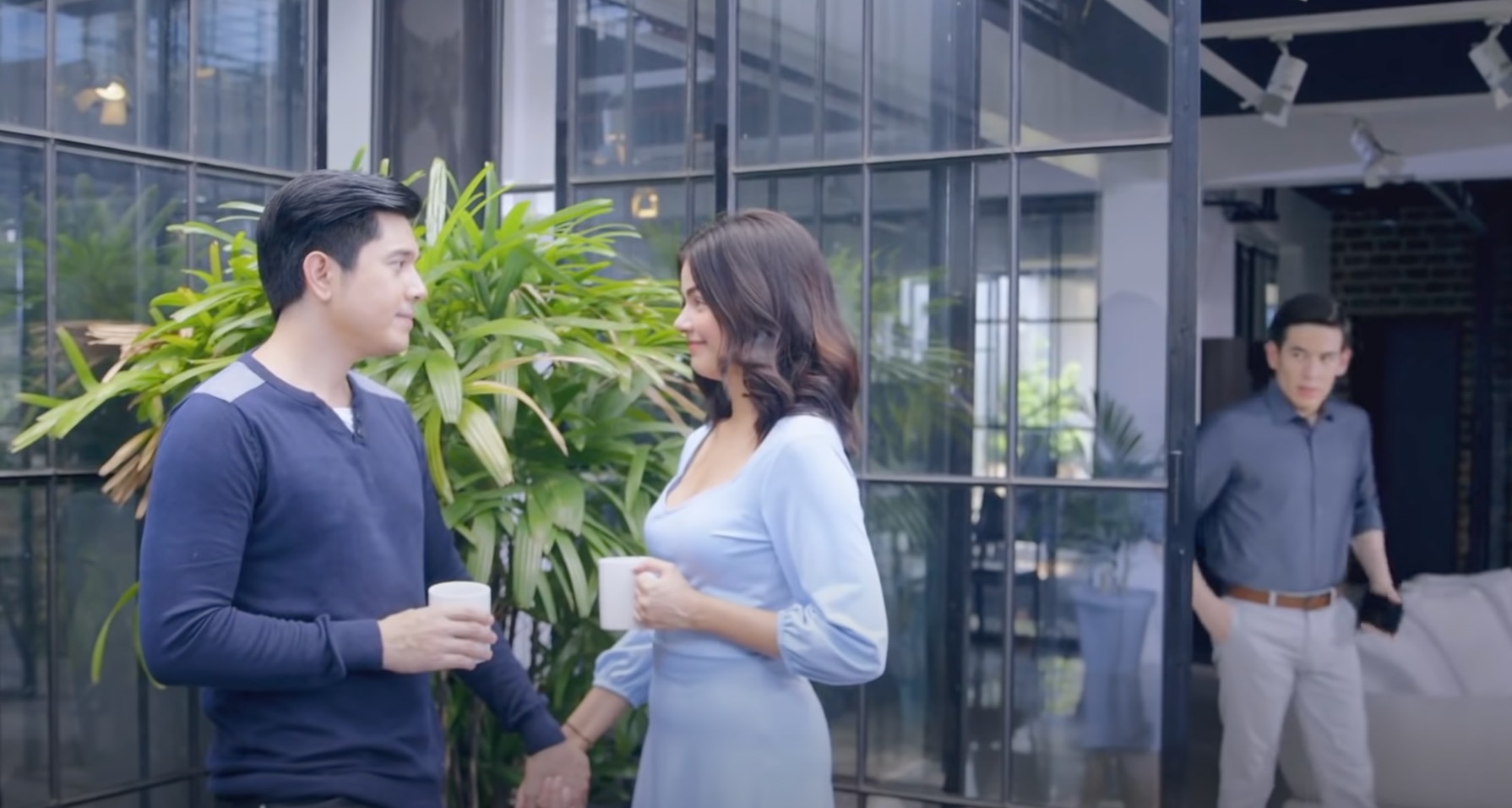 Cedric (Jake Ejercito) catches Andrei and Camille (Paulo Avelino and Janine Gutierrez) holding hands