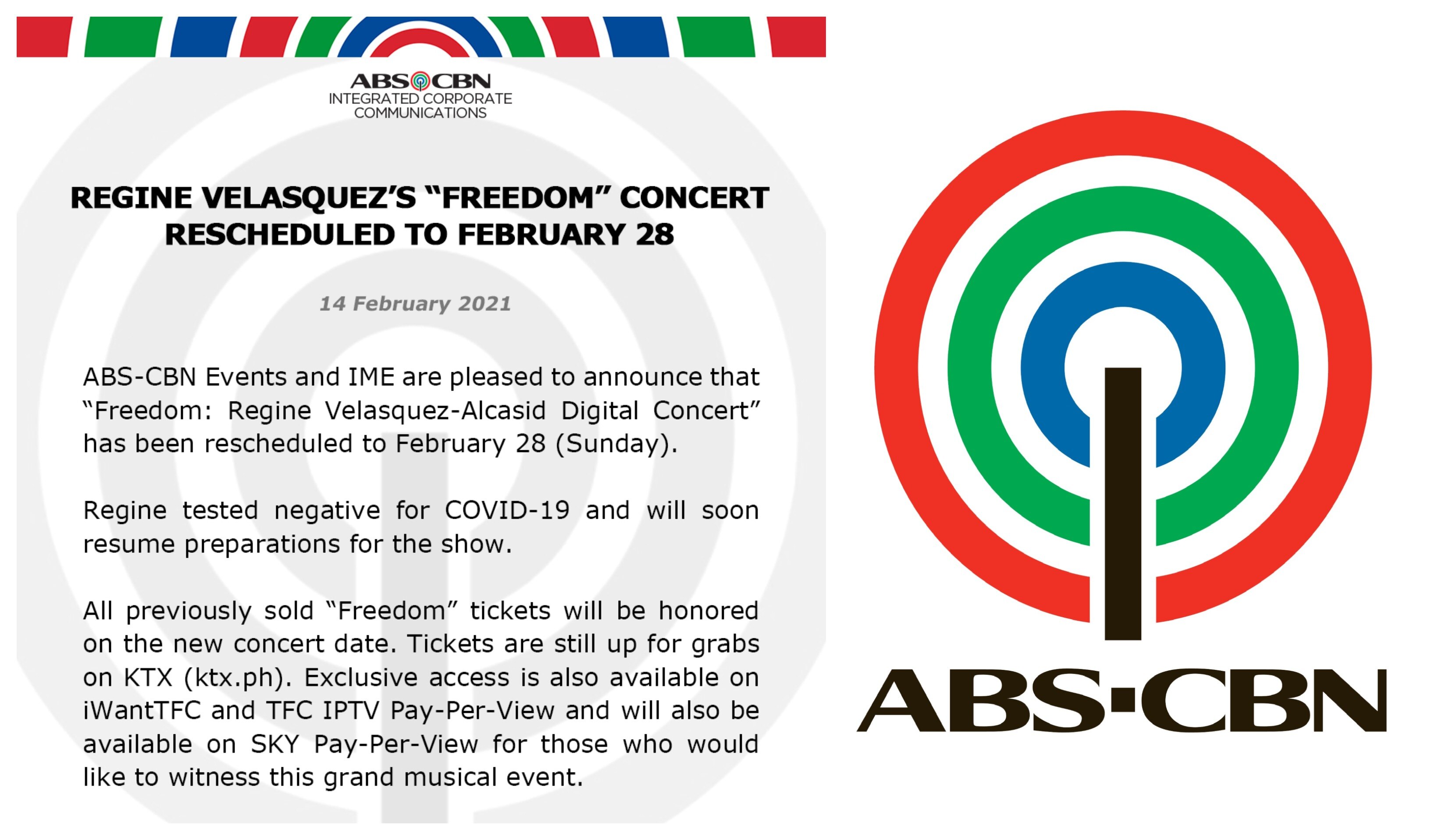 Regine Velasquez's "Freedom" concert rescheduled to February 28