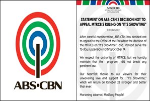 Statement on ABS-CBN's decision not to appeal MTRCB's ruling on "It's Showtime"