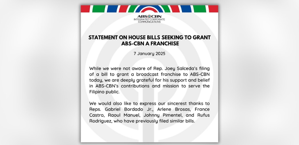 Statement on house bills seeking to grant ABS-CBN a franchise