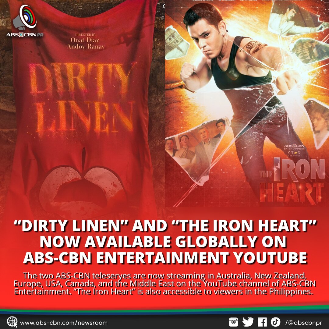 ART CARD (ENGLISH) “DIRTY LINEN” AND “THE IRON HEART” NOW AVAILABLE GLOBALLY ON ABS CBN ENTERTAINMENT YOUTUBE